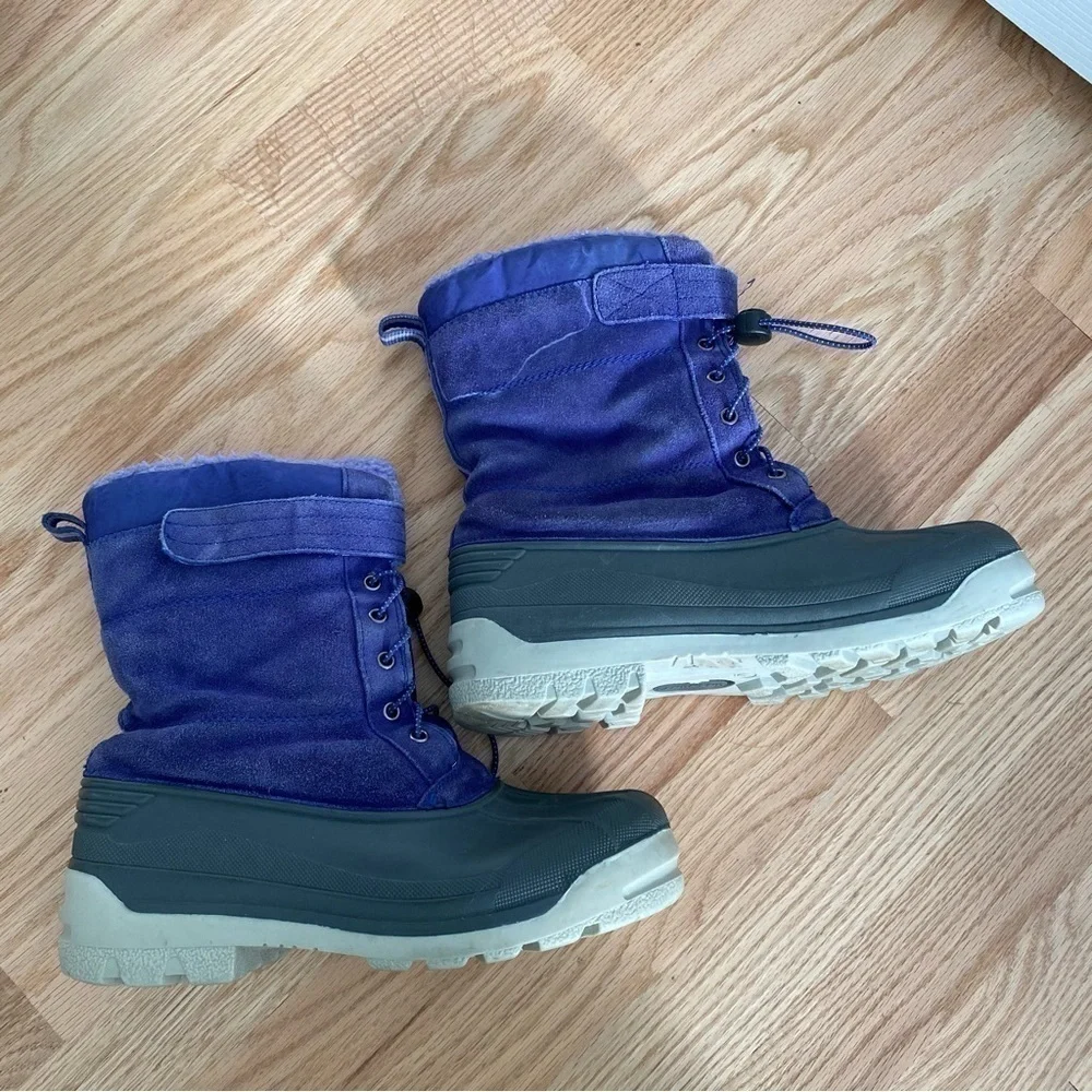 Lands End Purple Leather Snow Boots Sz 6 Girls Youth Winter Rain Faux Fur Lined